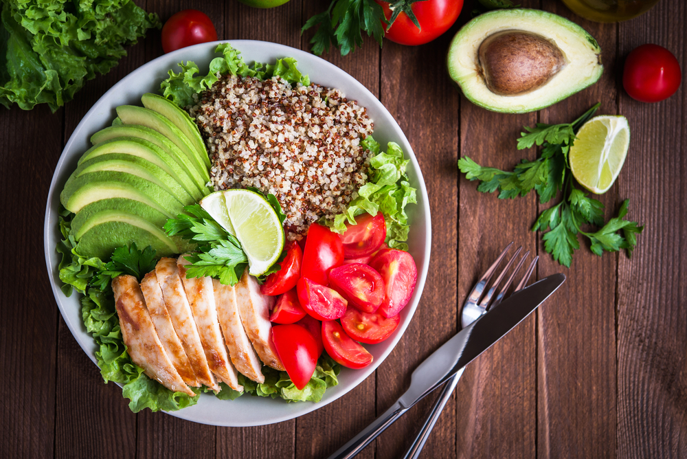 a healthy meal with avocado and chicken