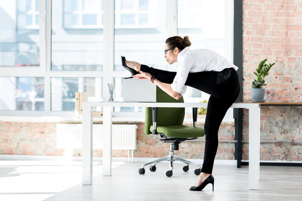 Office lady stretching